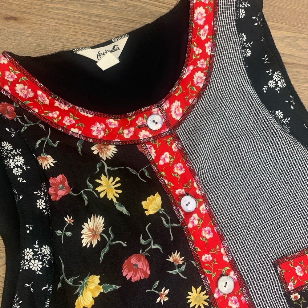 Vintage Fern Bratten Vest Tank Top Sz Large Color Block Floral Print Funky READ - Picture 1 of 6